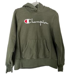 Champion Reverse Weave Olive Green Hoodie NO Drawstring Size Large